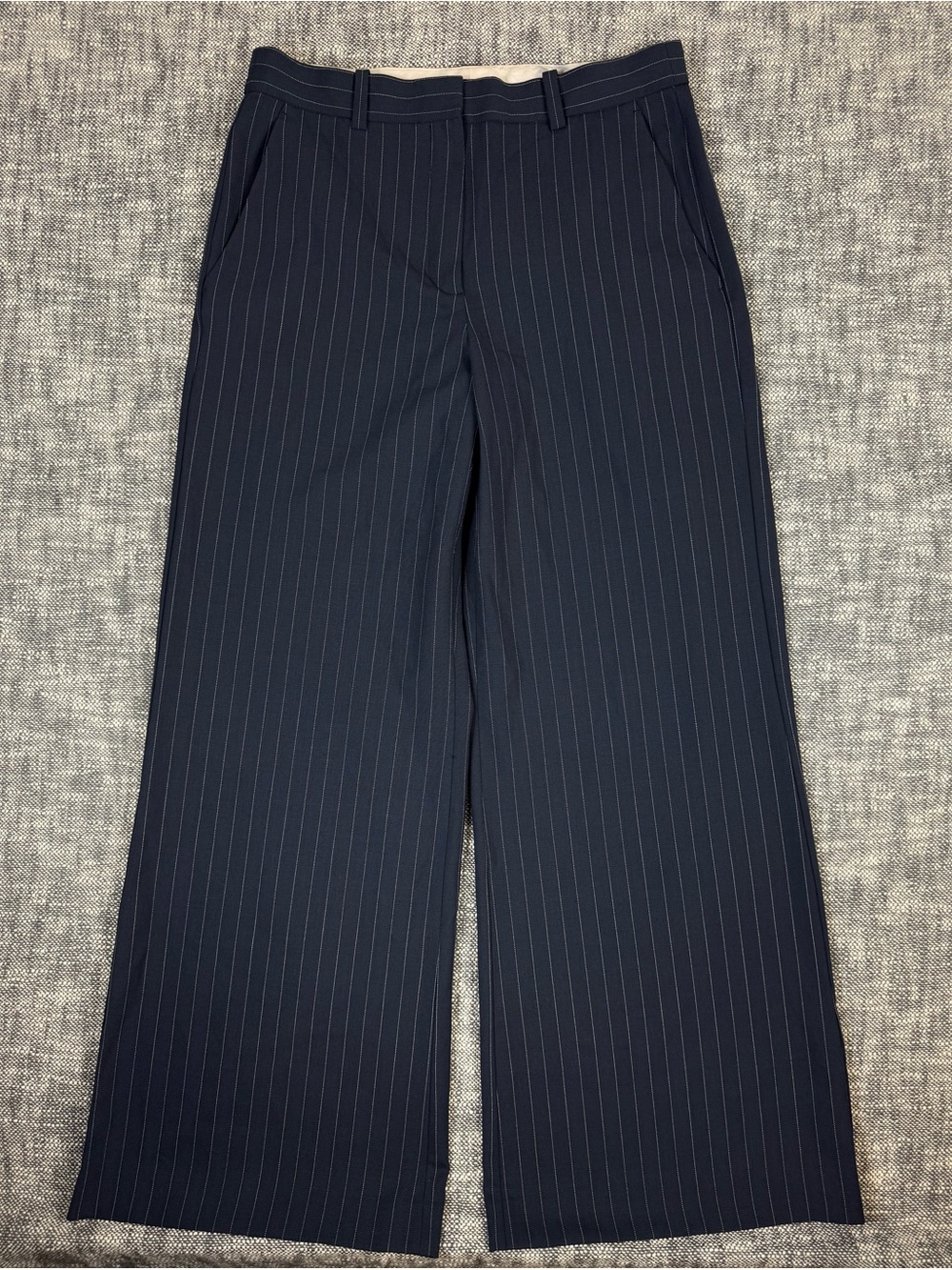 MAJE Navy Pinstripe Wide Leg Trouser High-Rise sz 8 - Picture 5 of 14